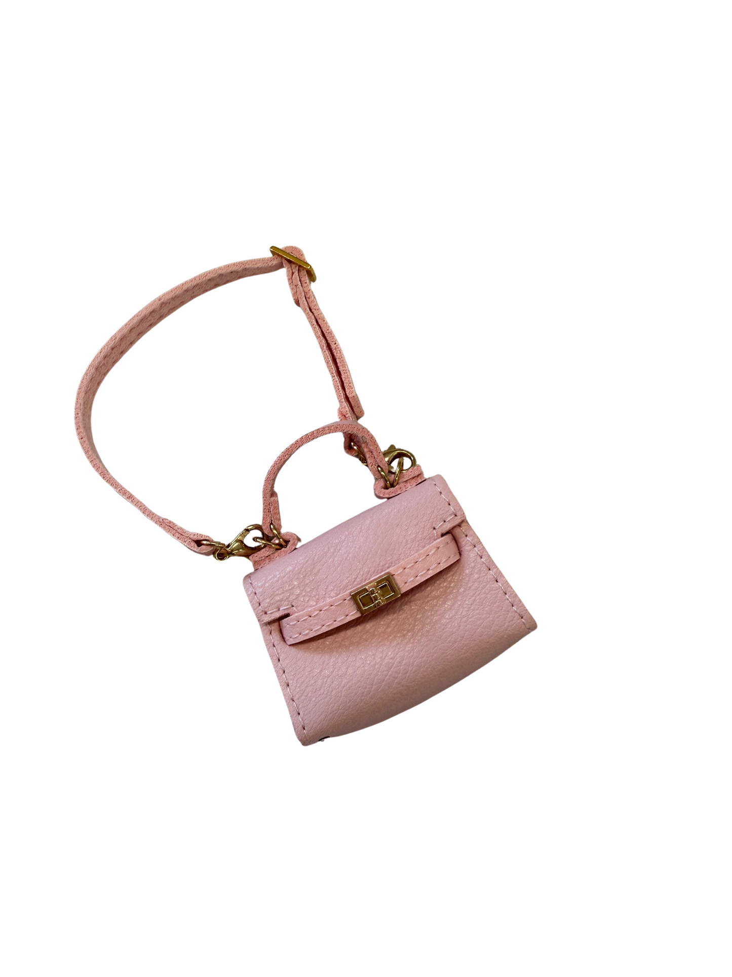 Miniature Luxury Handbag - Pink Leather Tote with Gold Lock
