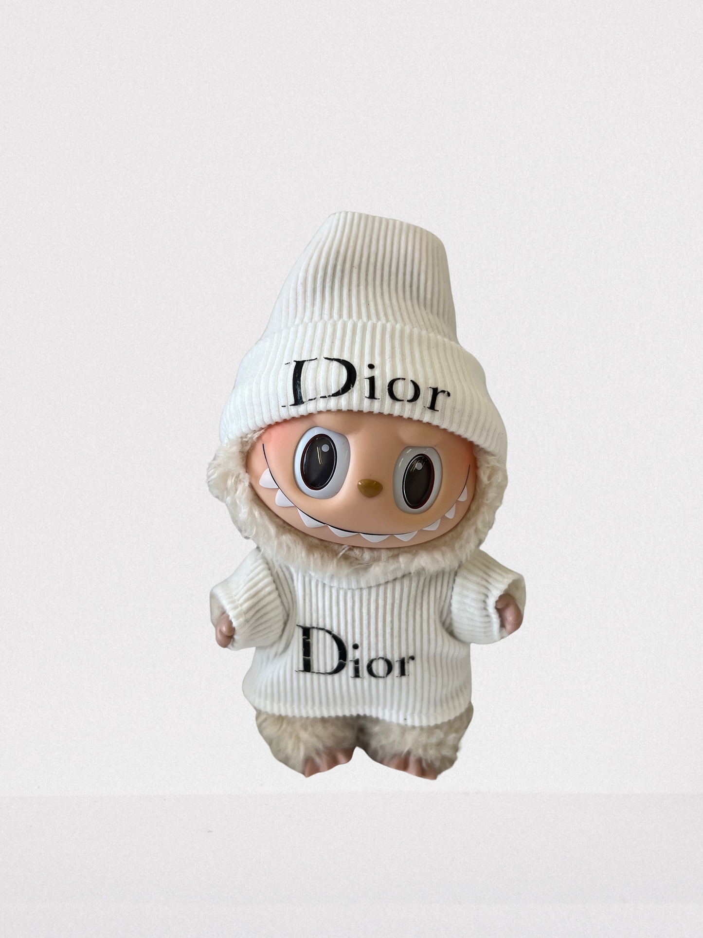 DIOR Inspired Winter Designer Set - White Ribbed Sweater & Matching Beanie (17cm)