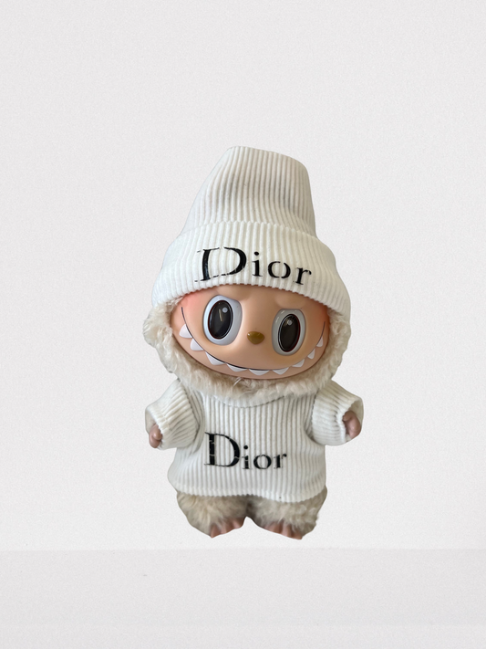 DIOR Inspired Winter Designer Set - White Ribbed Sweater & Matching Beanie (17cm)