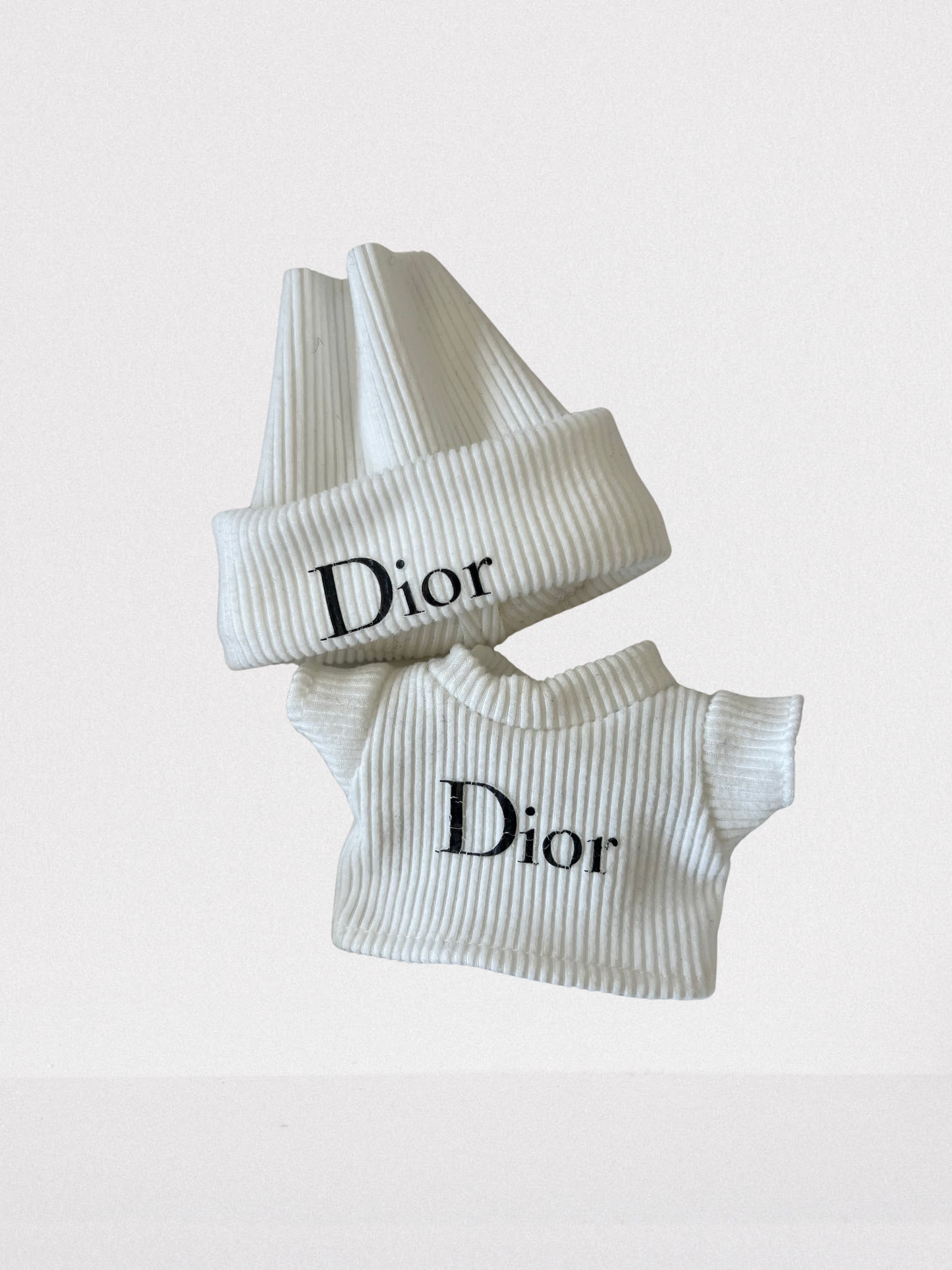 DIOR Inspired Winter Designer Set - White Ribbed Sweater & Matching Beanie (17cm)