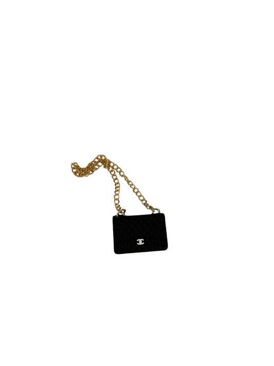 CHANEL Inspired Miniature Luxury Handbag - Black Quilted with Gold Accents