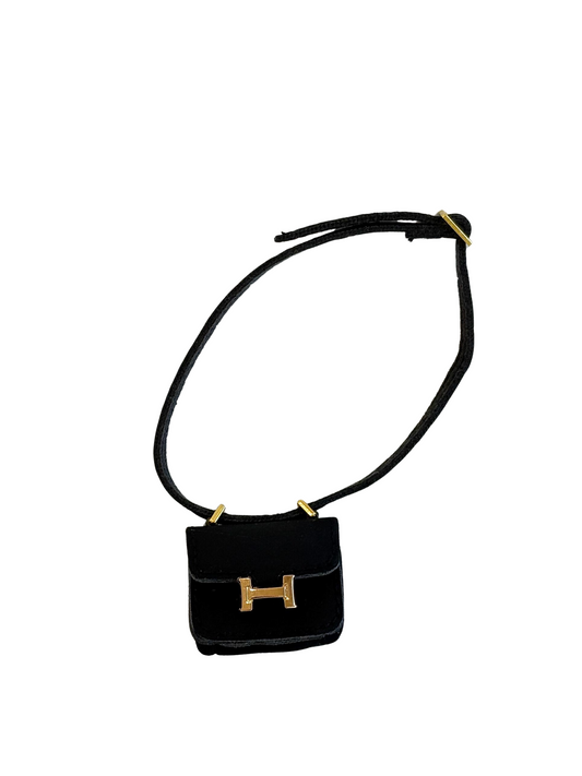 HermesInspired Flap Crossbody Black with Gold Accent For Labubu