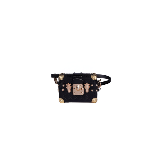 LV Inspired Mini Trunk Crossbody Bag - Black with Gold Accents - For Labubu