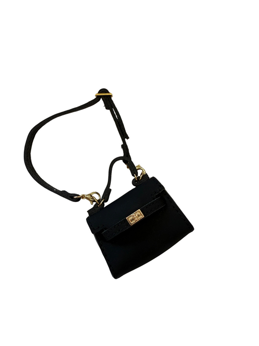 Miniature Luxury Handbag - Black Leather Tote with Gold Lock - For Labubu