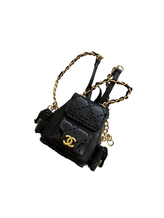 Labubu CHANEL-inspired miniature luxury backpack in black
